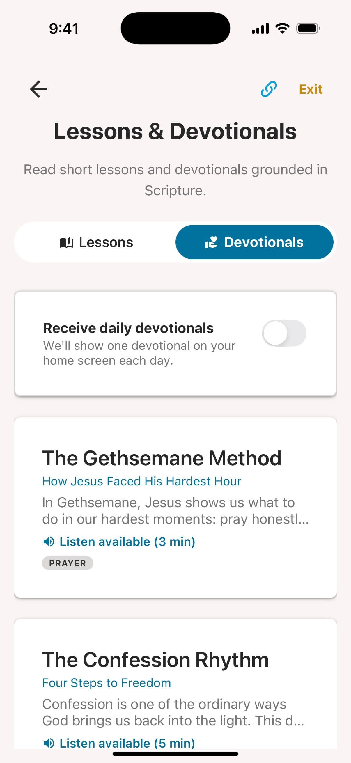 The devotionals library, with The Gethsemane Method and The Confession Rhythm