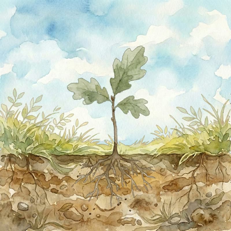 A seedling with its first leaves, an early stage of a habit tree